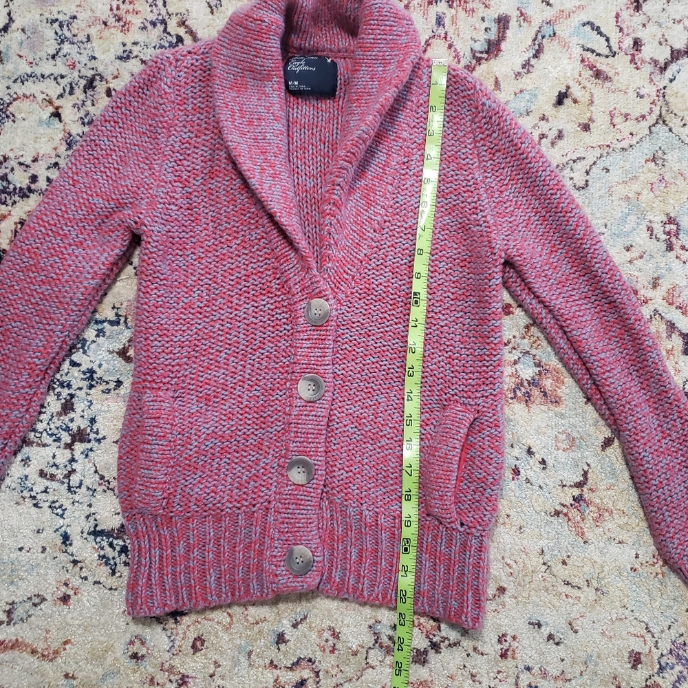 American Eagle Cardigan Medium Purple Pink Retro With Pockets - Picture 11 of 11